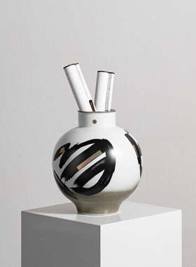 Rzone 创意新中式手工陶瓷花瓶中古书房茶室收纳软装饰品高档摆件