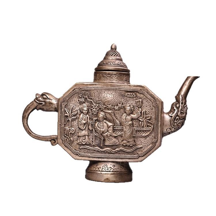 古玩铜壶古风摆件人物图大观园浮雕铜壶铜茶壶高浮雕鎏银酒壶