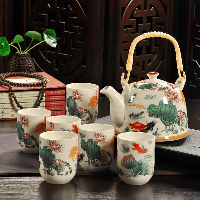 复古青陶瓷带过滤家用茶组瓷MAL具茶壶茶杯提梁壶茶套具套花组