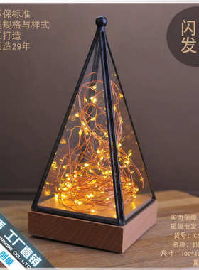 火树银花玻璃罩小夜灯LED室内摆件星星灯铜线灯房间布置卧室装饰