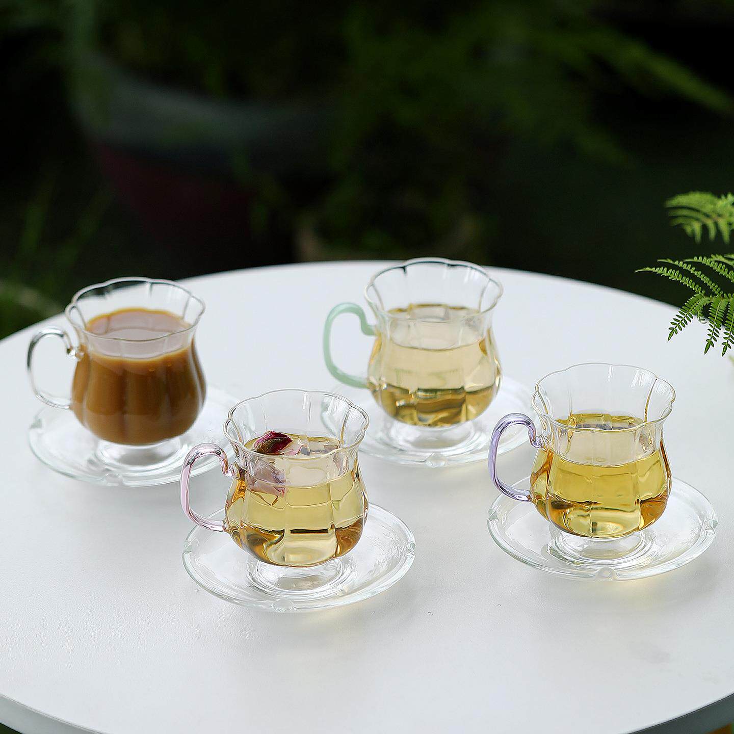 透明耐热玻璃咖啡杯带杯垫组合家用办公室个人泡茶杯办公杯马克杯