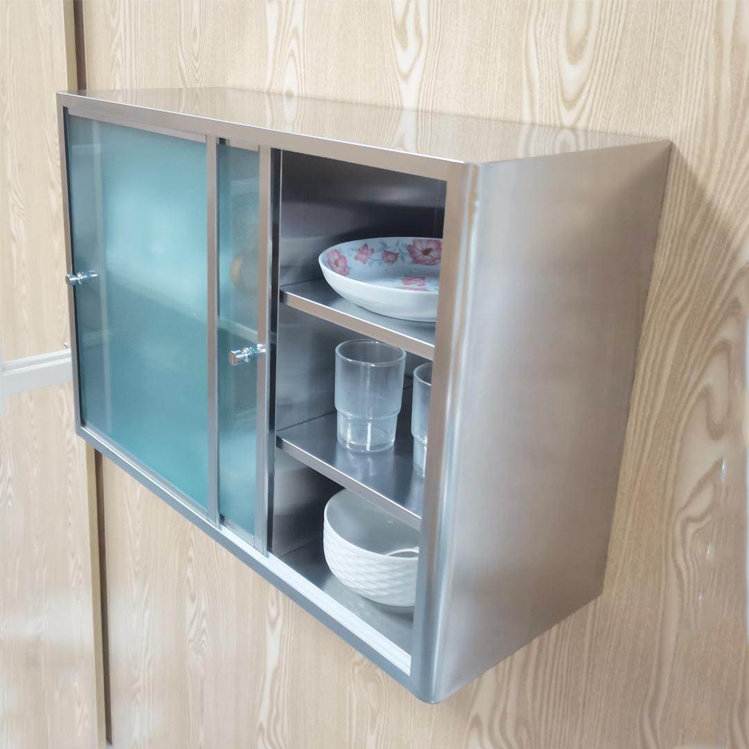 不锈钢浴室吊柜墙壁柜 推拉门厨房橱柜碗柜钢化玻璃移门储物收纳