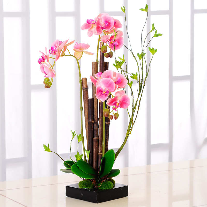 小批量制作仿真手感蝴蝶兰花艺紫竹装饰摆设摆件假花客厅桌面茶几