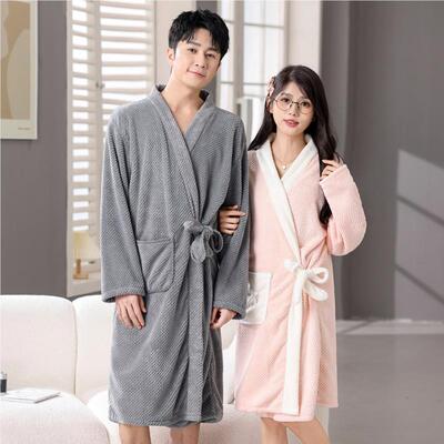 FDA新款秋冬长袖浴袍浴情侣不女掉毛比纯棉吸水衣速干大人男长款