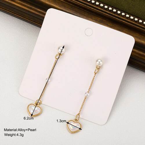 Retro Love Peach Heart Tassel Pearl Earrings for Women