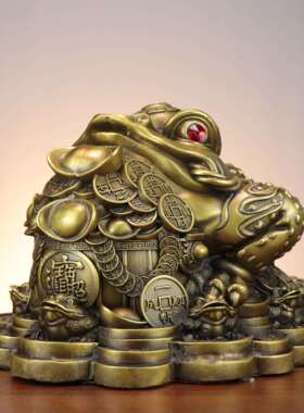 金蟾聚宝盆蟾店家居铺装饰摆铜件发财蟾WOM金新款福字金蟾蟾蜍