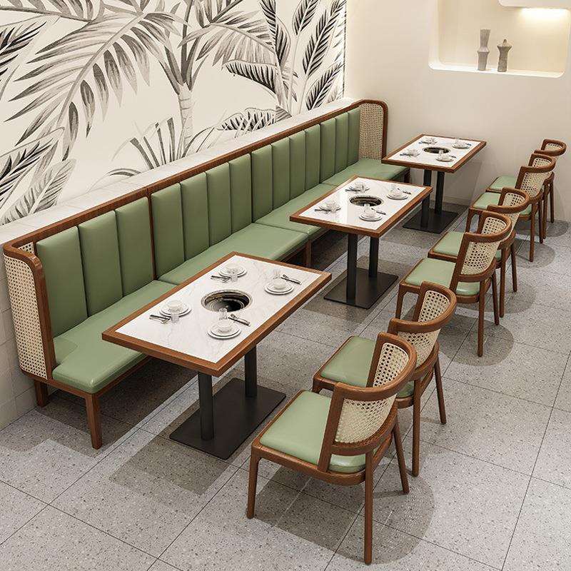 连锁餐饮店实木编藤卡座桌椅组合主题餐厅休闲咖啡厅西餐厅沙发椅