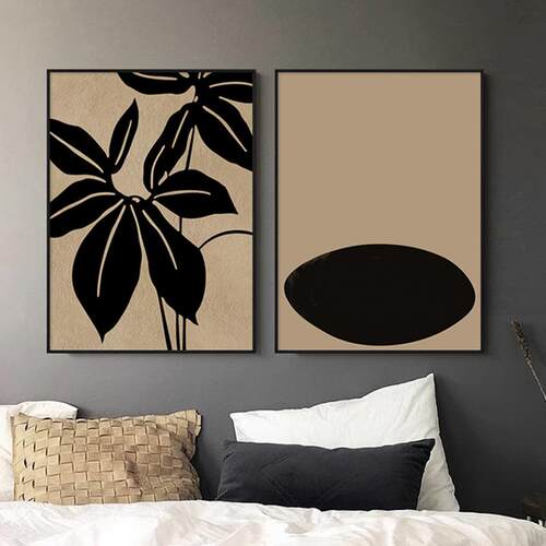 抽象植物树叶现代客餐厅装饰画简约玄关挂画黑白风轻奢客厅壁挂画