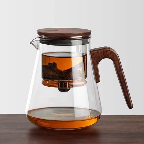 邦田磁吸飘逸杯玻璃泡茶壶过滤冲茶壶胡桃木泡茶杯玻璃内胆茶具