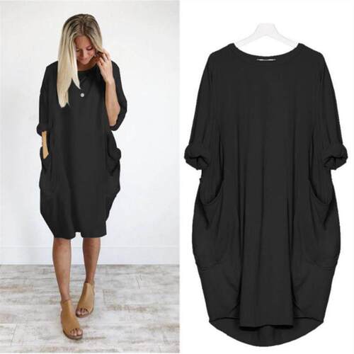 宽松口袋连衣裙 summer women clothes casual big size dress