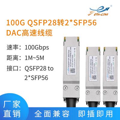兼容Mella00GQSFP28转2x50GQSFP28DAC2m高速铜电缆