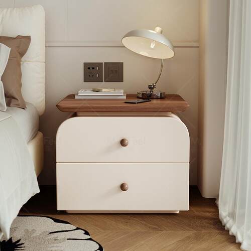 实木床头柜家用卧室2025新款小型收纳柜中古奶油风床边柜子免安装