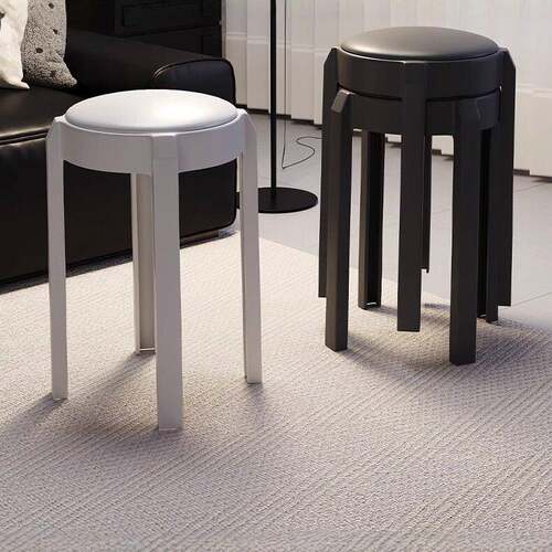 A minimalist and casual stool that can be stacked for easy s