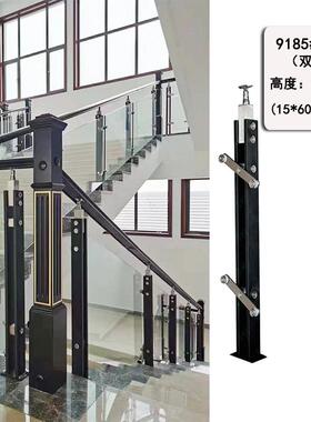 不锈钢立柱家装楼梯扶手工业风黑色不锈钢玻璃立柱护栏简约现代风