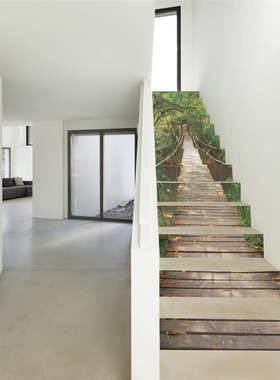 巨创货源PVC贴纸3D自粘13片楼梯贴 墙贴  客厅装饰 绿色吊桥