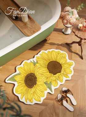 美式绿色银杏叶浴室地垫硅藻泥吸水垫卫生间防滑脚垫厕所门口地毯