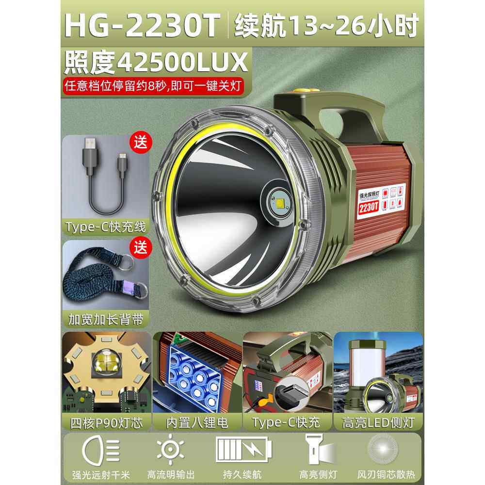 正品P100手亮电筒强水光可充户外超远程工地疝电气灯Led大功率防