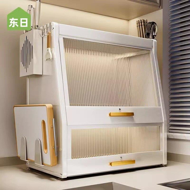 带门碗盘柜家用厨房碗筷餐具收纳盒小型台面放碗碟碗盘收纳沥水碗