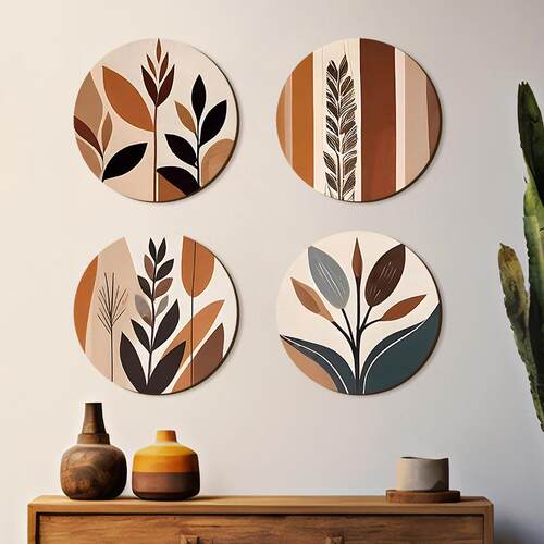 木质4件套墙壁艺术装饰波西米亚风壁挂墙壁农舍几何悬挂圆形挂牌