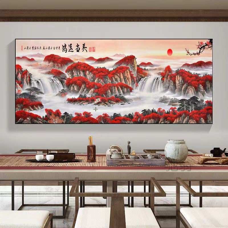 麓r新中式客厅挂画家居装饰画横幅沙发背景墙壁画山水画风景画招