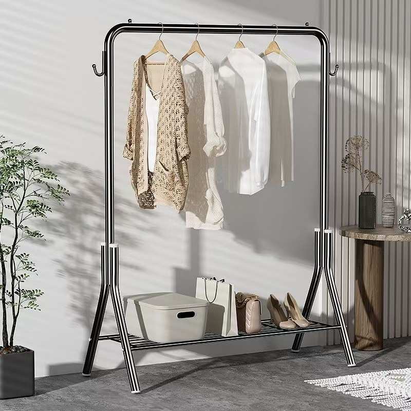 厂家直销晾衣杆衣架落地立式卧室挂衣架室内单杆加厚轻奢晾衣架简