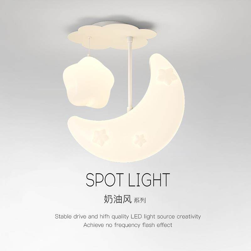 奶油风月亮星星吸顶灯卧室房间灯简约现代儿童房间LED全光谱护眼
