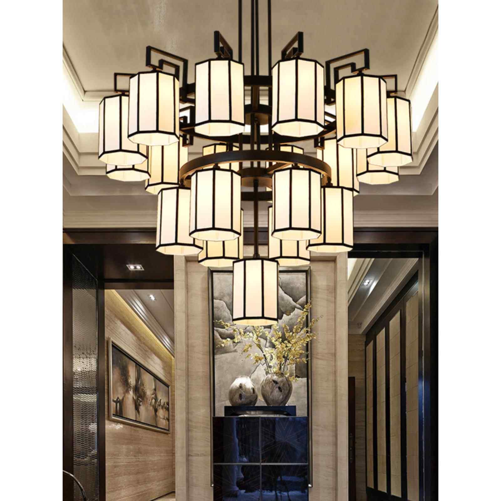 现代新中式别墅大吊灯仿古风酒店茶楼工程灯具三层客厅装饰灯