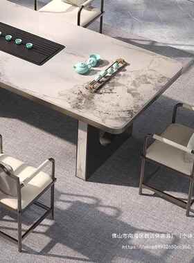 公泡茶一体025岩新FFB款办茶桌椅组合现代板大茶台轻奢简2约茶桌