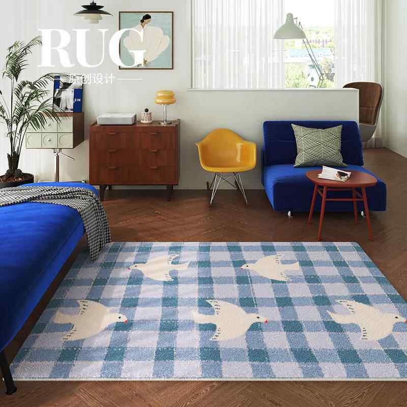 RUG原创设计 飞鸟集韩系客厅地毯轻奢高级感蓝色沙发免洗地垫ins