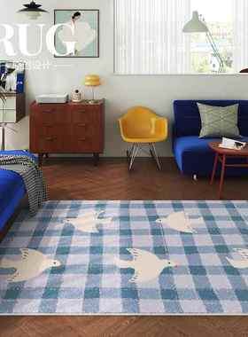 RUG原创设计 飞鸟集韩系客厅地毯轻奢高级感蓝色沙发免洗地垫ins