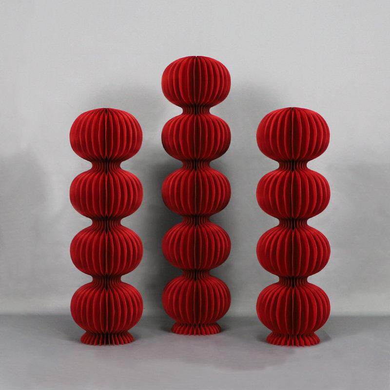 婚礼红色折叠式纸灯笼柱饰品婚宴区派对装饰订婚宴会蜂窝球柱