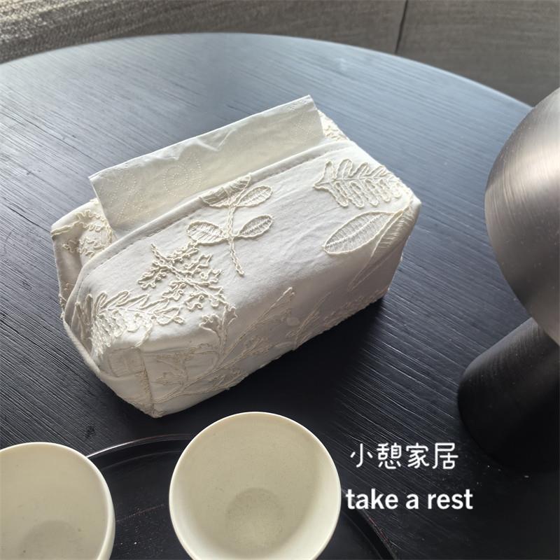 布艺纸巾盒棉麻绣花纸巾盒法式新中式刺绣纸巾套纸巾袋抽纸收纳盒