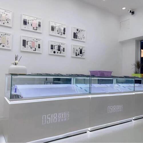 手机柜台新款商用珠宝饰产品转角柜靠墙烤漆铁柜透明玻璃展示柜台