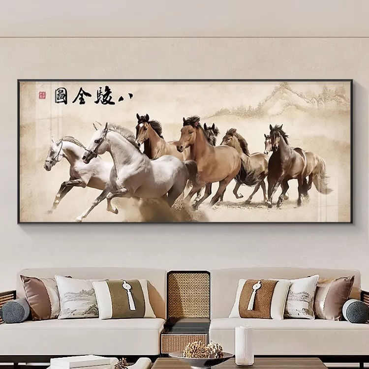 八骏全图客厅中堂挂画卧室办公室沙发背景墙装饰国画马到成功壁画
