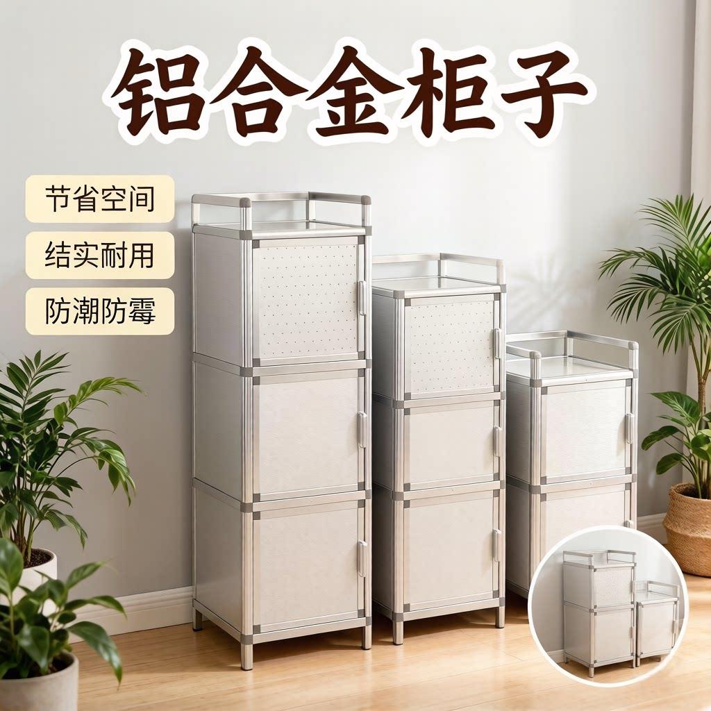 不锈钢餐柜杂物柜铝合金碗盘柜阳台收纳柜厨房大容量收纳小置物架