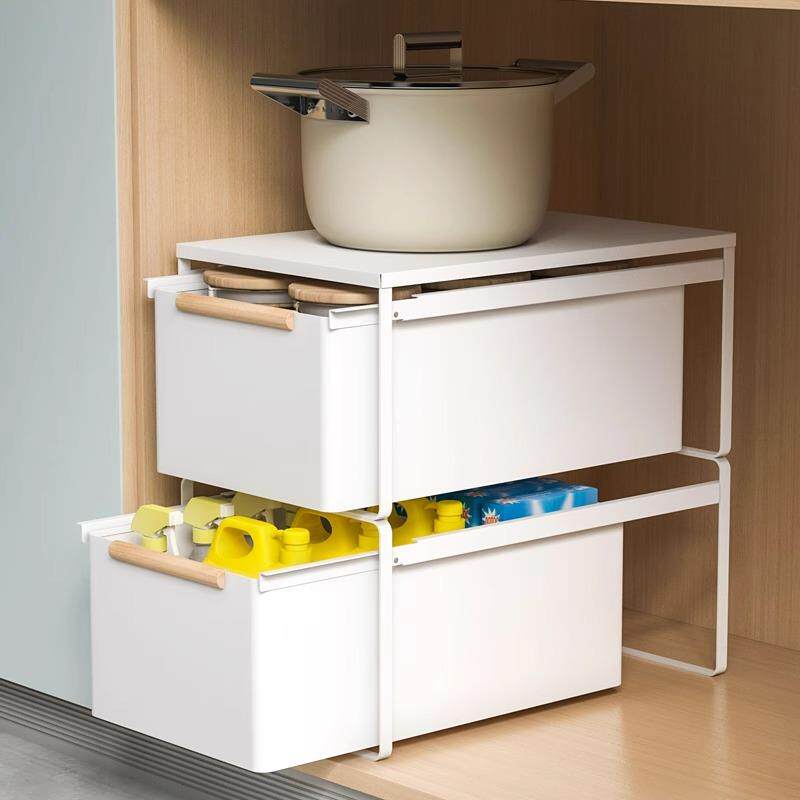 厨房下水槽置物架抽拉式加宽橱柜内抽屉式拉篮双层加深收纳调料架