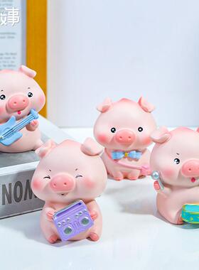 仿真卡通小动物可爱蜜桃猪摆件办公室桌面树脂工艺品创意礼物公仔