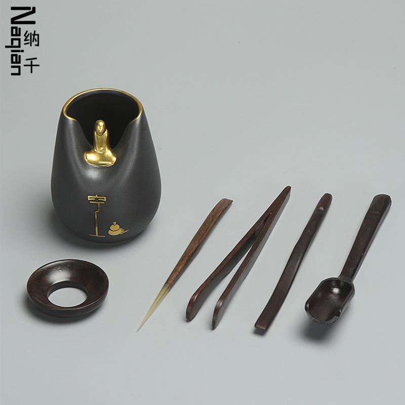 禅意茶具配件6件套泡茶工具茶道六君子套装黑檀配件创意个性摆件