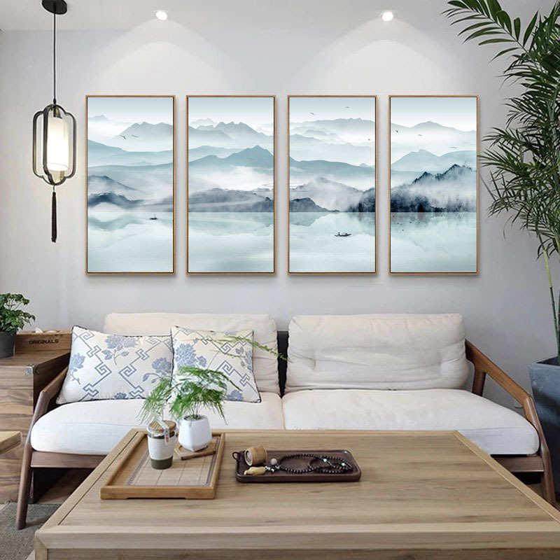 新中式山水四联画 酒店会所大厅办公室字画 装饰画厂家直销壁画,家居饰品,现代装饰画,淘宝优惠券,粉丝福利购,淘宝优惠卷