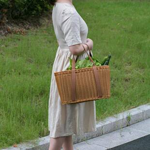 仿藤编菜篮子编10035027篮买菜手提篮子收纳筐草野餐提篮用织品购