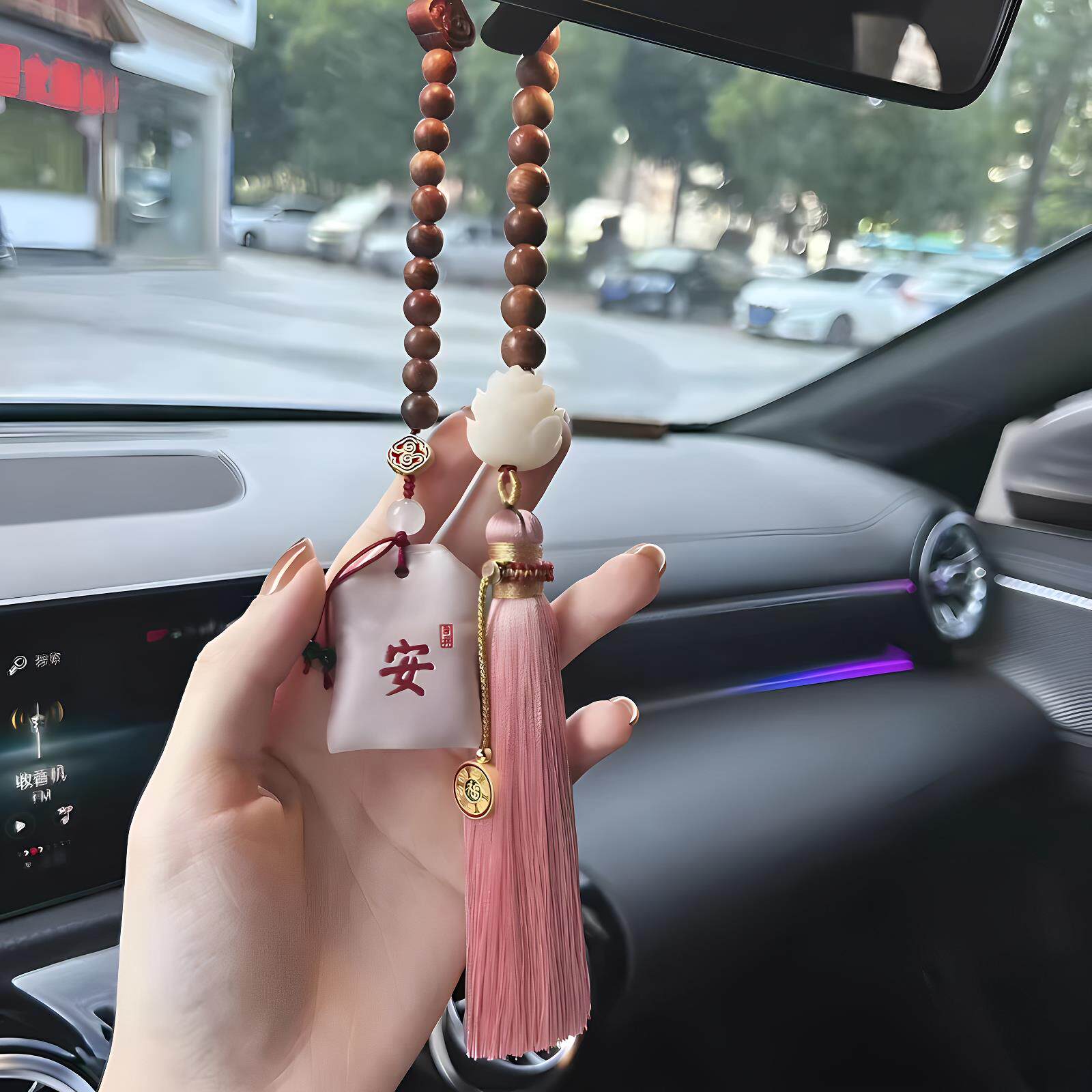 汽车挂件樱桃红香囊车挂天然葫芦汽车后视镜挂件车内吊饰车载装饰