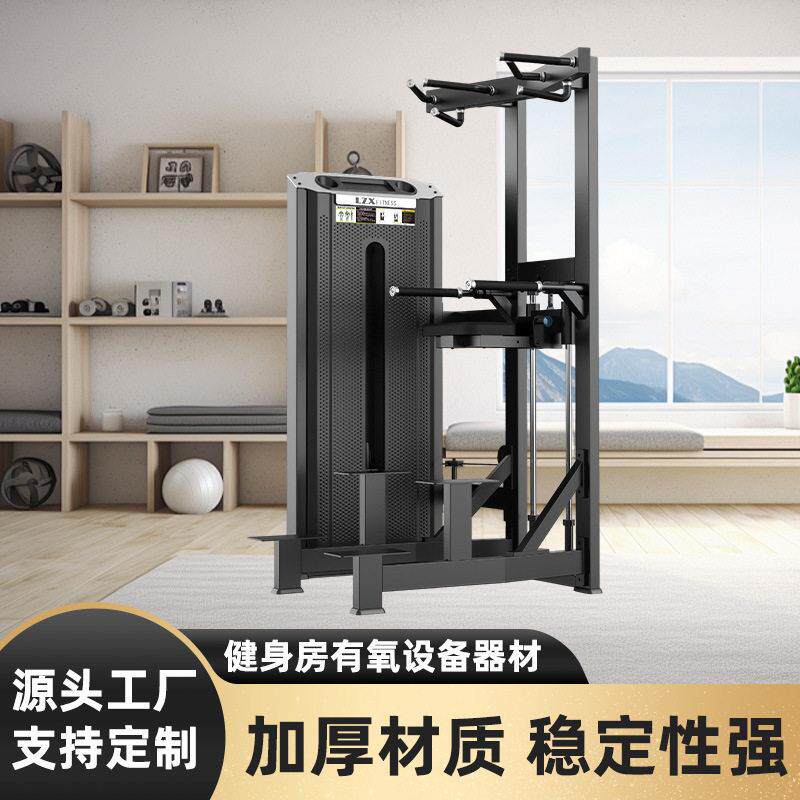健身房力量训练器坐姿转体腰腿肩腹臀部低拉二三头肌双杠