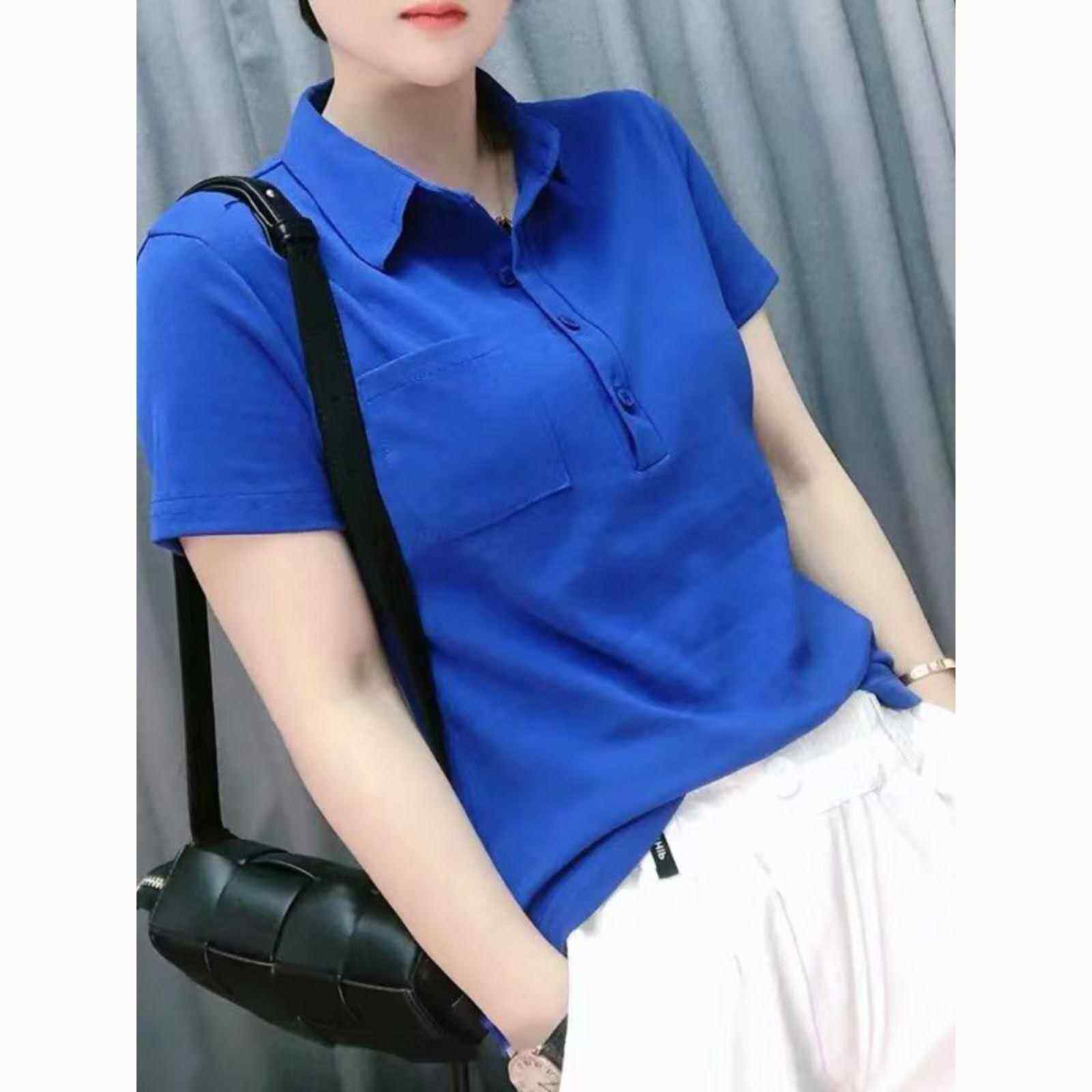 潮牌POLO领纯棉T恤女2025年夏季时尚韩版宽松显瘦洋派短袖网红衫