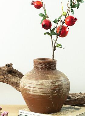 中式复古花粗陶花盆插花做旧风红陶仿古瓦盆大口径摆件陶