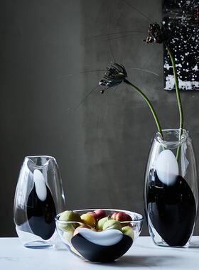 现代大号渐变斑点透明直筒创意炮弹玻璃花瓶大口果盘台面居家饰品