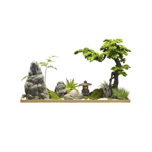 室内摆件组合楼梯下造景轻奢高档假山石仿真绿植景观装饰大型落地