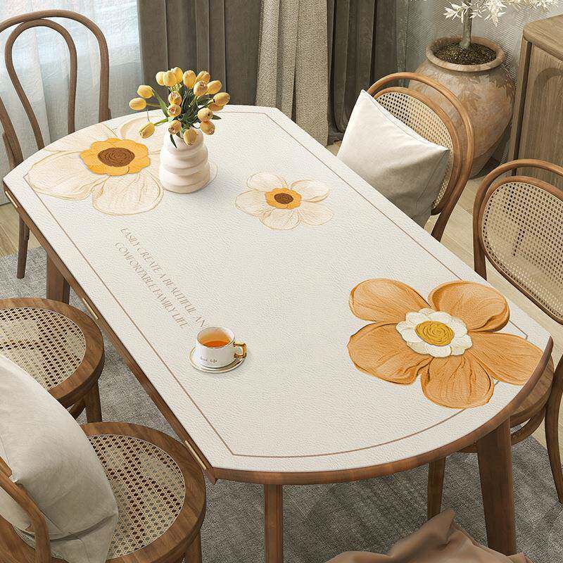 简约风椭圆形皮革桌垫免洗防水防油防滑桌面保护垫折叠弧形台桌垫