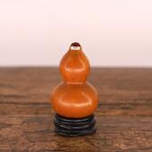 天然手捻小葫芦玛瑙镶口精品文玩包浆铁包金紫皮做旧手把件收藏品