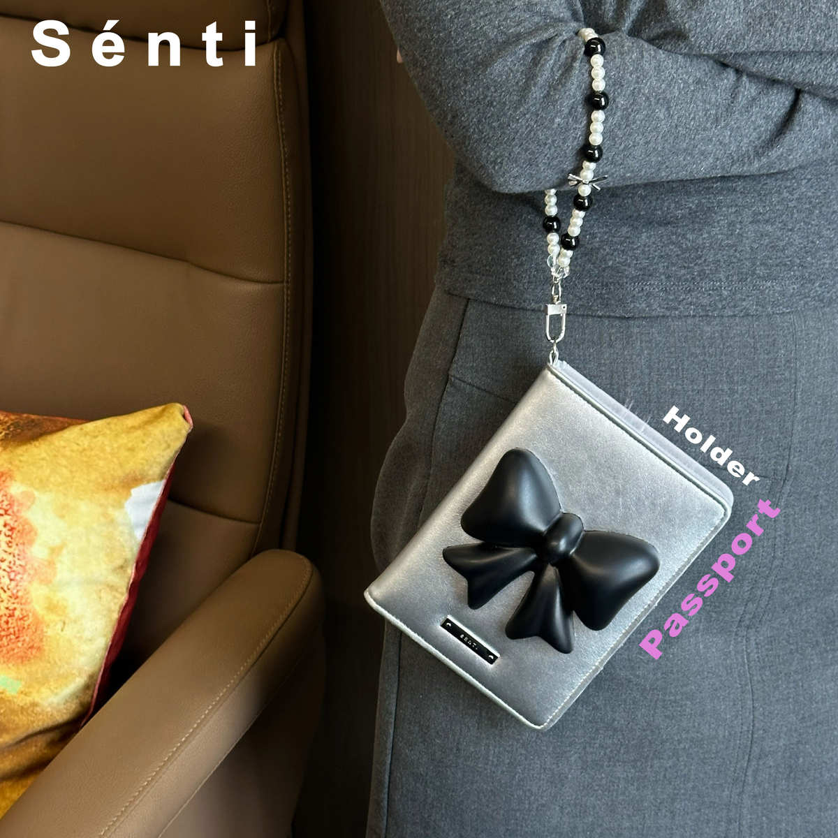 Sénti《Pēngpēng》护照夹收纳包3D蝴蝶结旅行证件卡包可爱少女