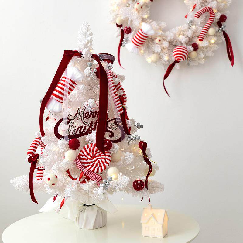 NUCHI跨境白色迷你圣诞树家用桌面摆件30/45/60cm圣诞树套餐装饰